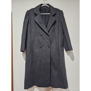 Alorna Coat Womens Medium Petite Gray Wool Herringbone Overcoat Long Lined USA
